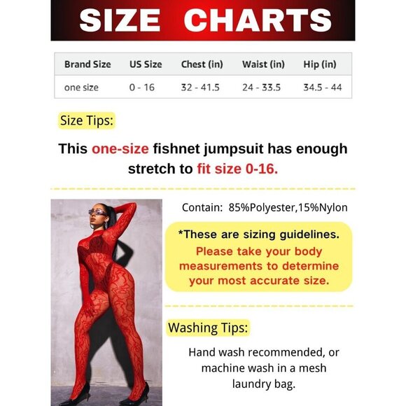 🆕Women Red Sexy Fishnet Full Mesh Jumpsuit Body Stockings Halloween Costume - Picture 6 of 6